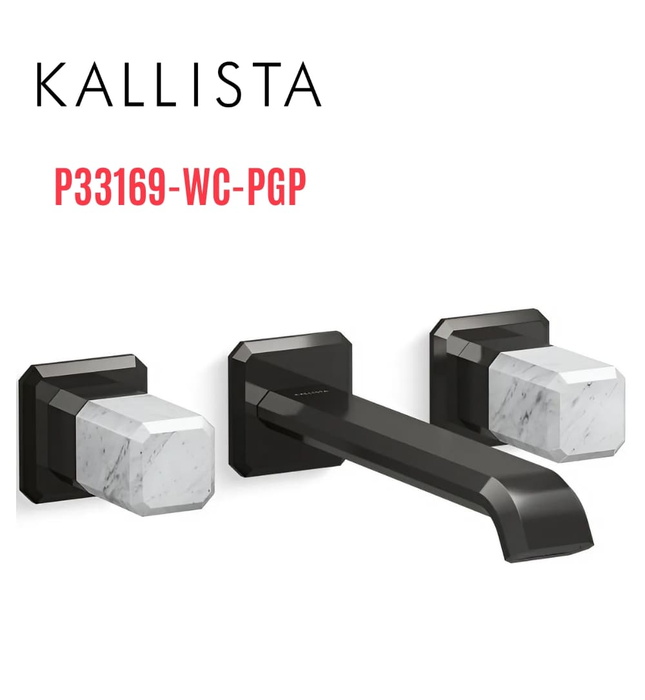 Vòi lavabo âm tường cổ dài, đá trắng - màu đen Kallista P33169-WC-PGP