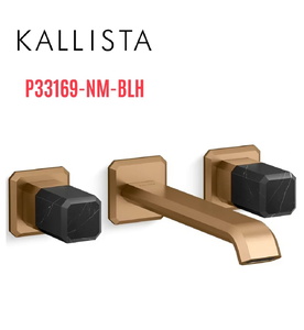 Vòi lavabo âm tường cổ dài, đá đen - màu đồng Kallista P33169-NM-BLH