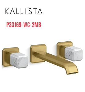 Vòi lavabo âm tường cổ dài, đá trắng - màu đồng Kallista P33169-WC-2MB