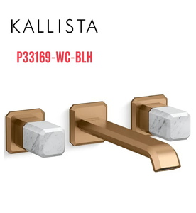 Vòi lavabo âm tường cổ dài, đá trắng - màu đồng Kallista P33169-WC-BLH