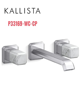 Vòi lavabo âm tường cổ dài, đá trắng - màu chrome Kallista P33169-WC-CP