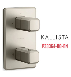 Bộ điều khiển nhiệt độ âm tường 2 lối ra màu nickel Kallista P33364-00-BN