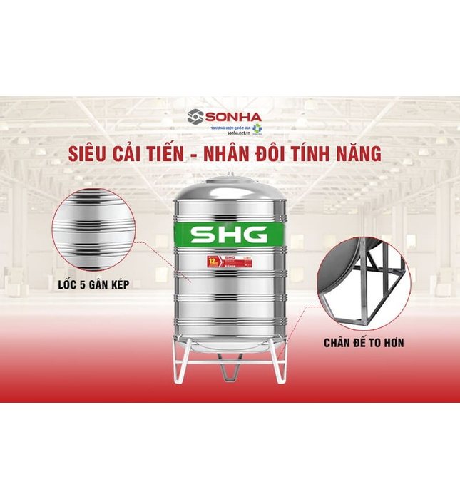 Bồn nước inox Sơn Hà Xanh 1200L đứng SHG D1200F980
