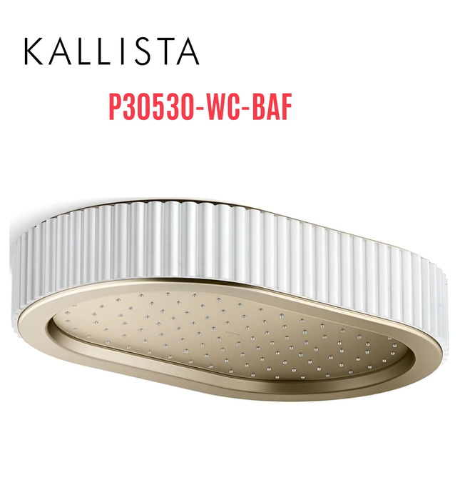 Đầu vòi sen mưa gắn trần viền đá trắng màu vàng Kallista P30530-WC-BAF