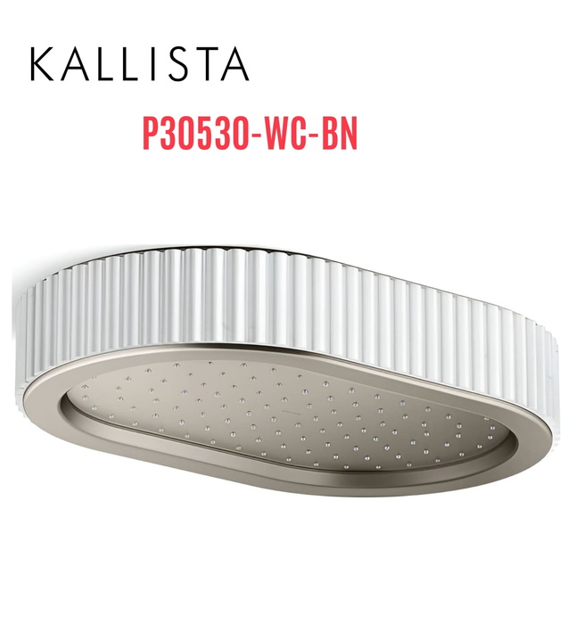 Đầu vòi sen mưa gắn trần viền đá trắng màu nickel Kallista P30530-WC-BN