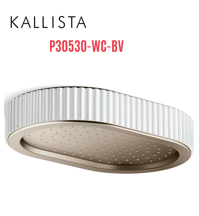 Đầu vòi sen mưa gắn trần viền đá trắng màu đồng Kallista P30530-WC-BV