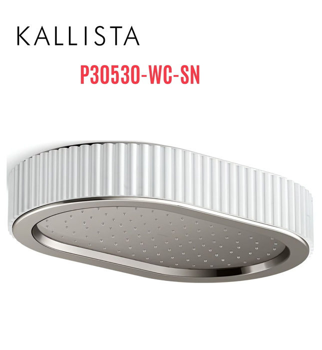 Đầu vòi sen mưa gắn trần viền đá trắng màu nickel Kallista P30530-WC-SN