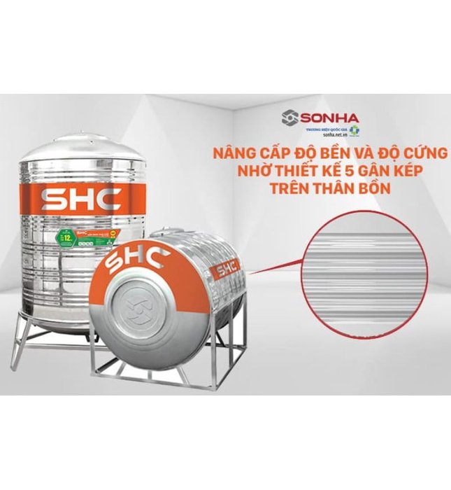 Bồn nước inox Sơn Hà Xanh 4000L đứng SHC D4000F1420