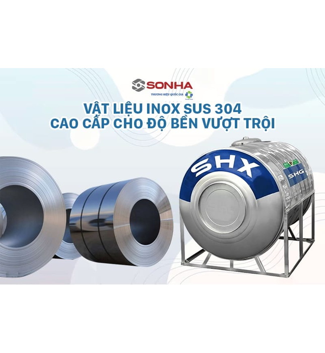Bồn nước inox Sơn Hà Xanh 5000L ngang SHX N5000F1420