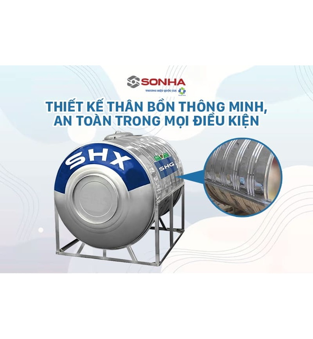 Bồn nước inox Sơn Hà Xanh 1000L ngang SHX N1000F960
