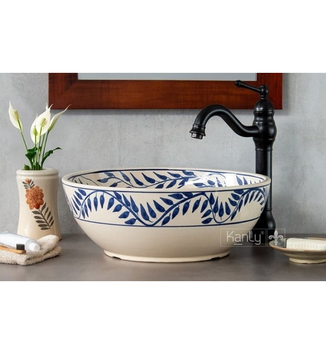 Chậu gốm họa tiết vòng lá Kanly GV109