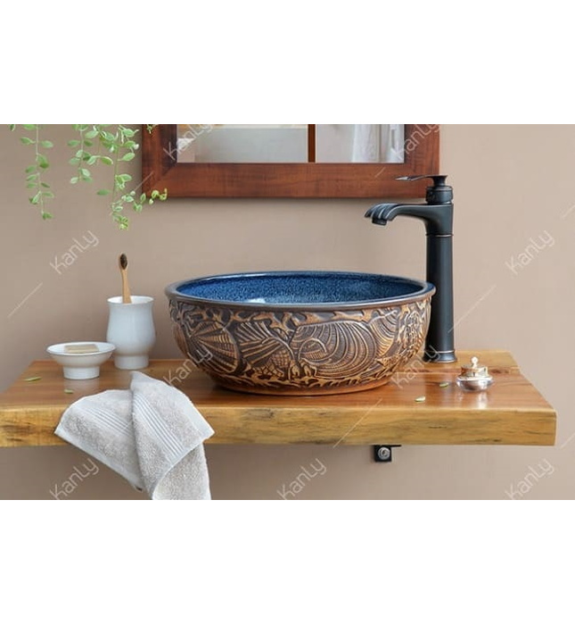 Chậu lavabo mỹ thuật bằng gốm sứ Kanly SU115
