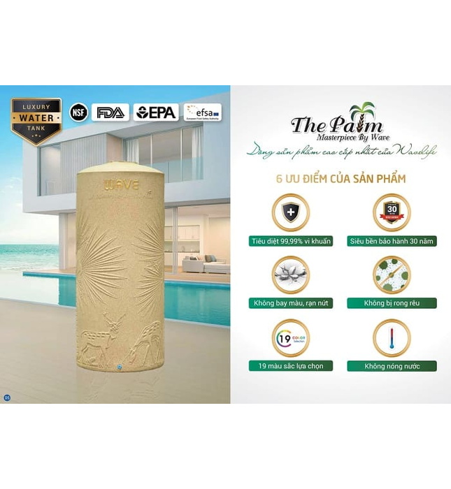 Bồn nước kháng khuẩn Thái Lan Wave The Palm D1500THC 1500L tím hoa cà