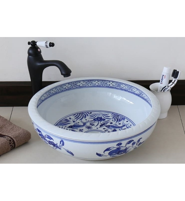 Chậu lavabo mỹ thuật bằng sứ Kanly SU119