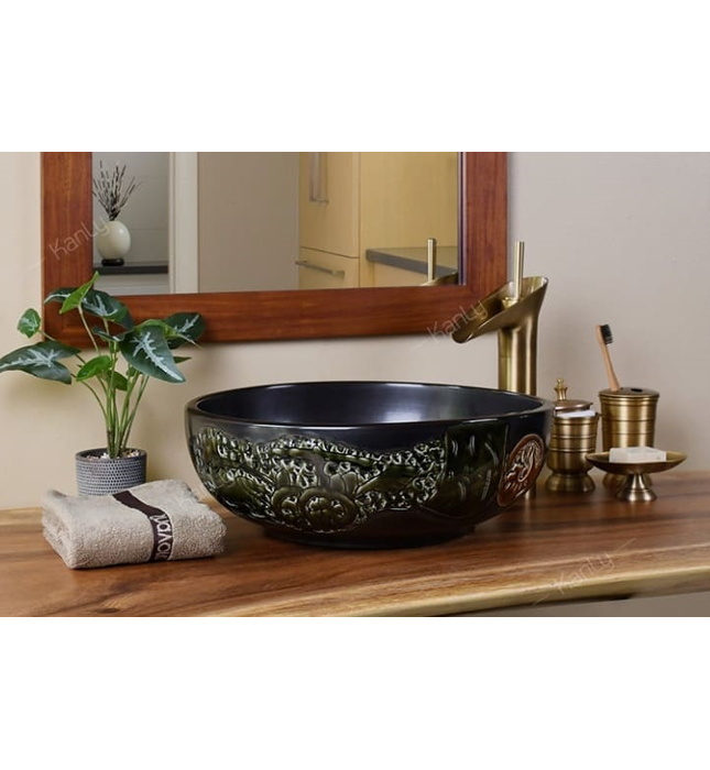 Chậu lavabo mỹ thuật bằng sứ Kanly SU142