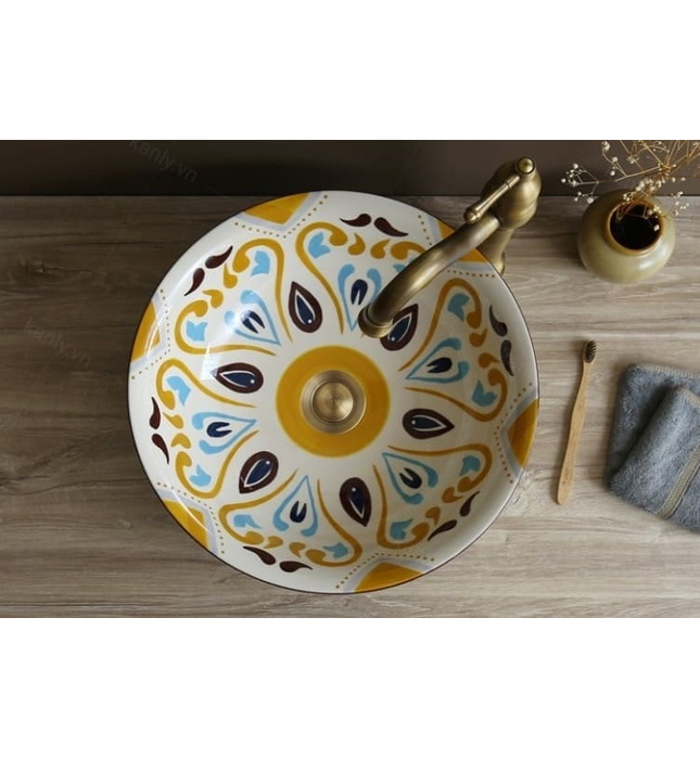 Chậu lavabo mỹ thuật bằng gốm sứ Kanly SU404
