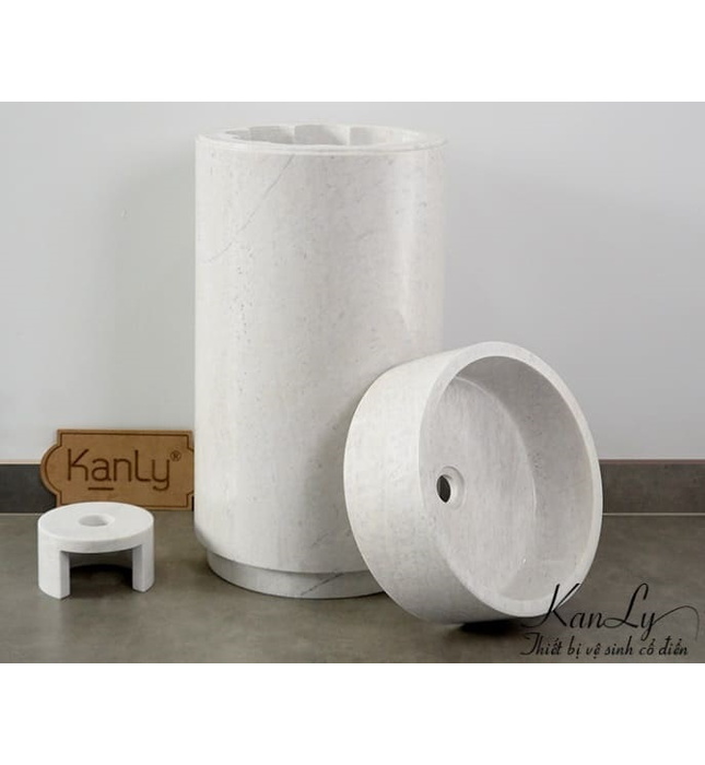 Chậu Rửa Mặt Đặt Sàn bằng đá marble trắng sữa Kanly MAR83CV