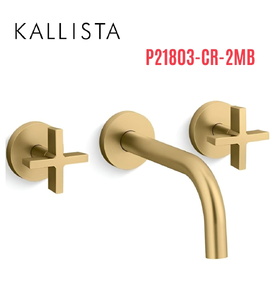 Vòi chậu rửa mặt 3 chân âm tường màu đồng Kallista P21803-CR-2MB