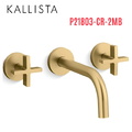 Vòi chậu rửa mặt 3 chân âm tường màu đồng Kallista P21803-CR-2MB