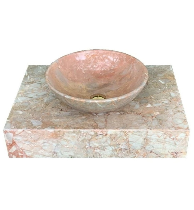 Chậu Rửa Mặt Đá Tròn Mỏng Màu Hồng ý Eximstone BST09