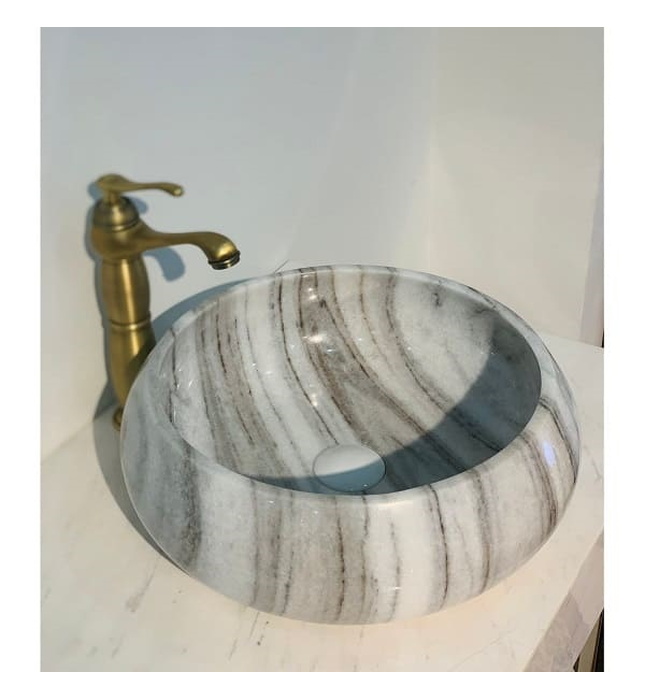 Chậu Rửa Mặt Đá Tự Nhiên Màu Trắng Vân Nâu Eximstone BST16