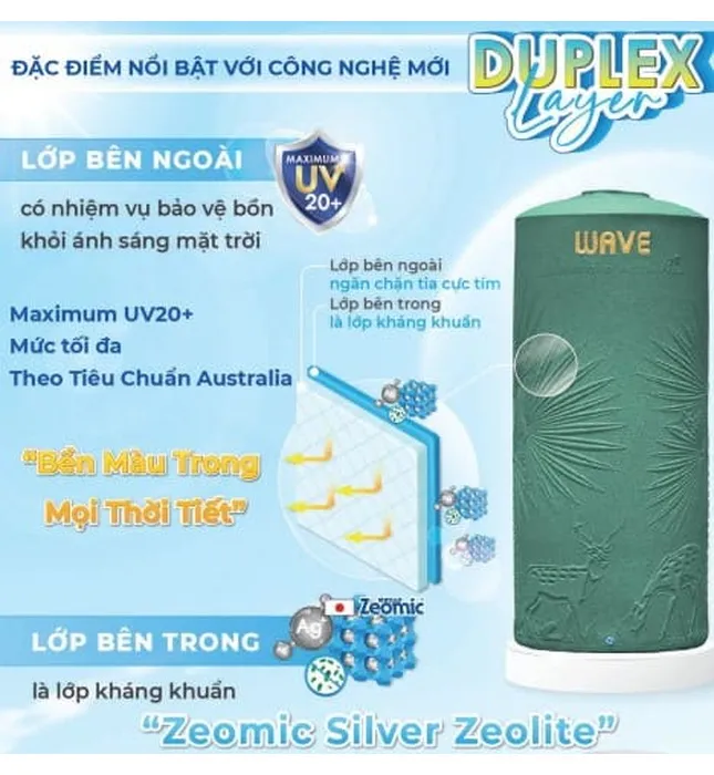 Bồn nước kháng khuẩn Thái Lan Wave Flora D1500VHG 1500L vàng hoàng gia