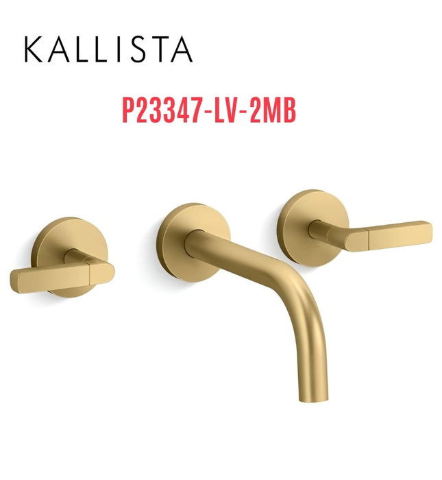Vòi chậu rửa mặt 3 chân âm tường màu đồng Kallista P23347-LV-2MB