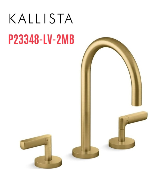 Vòi chậu rửa mặt 3 chân cổ ngỗng màu đồng Kallista P23348-LV-2MB