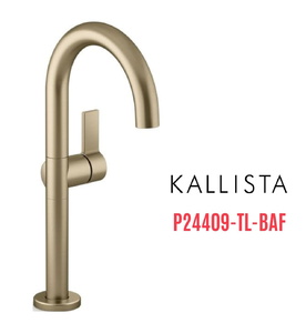 Vòi chậu rửa mặt nóng lạnh thân cao màu vàng Kallista P24409-TL-BAF