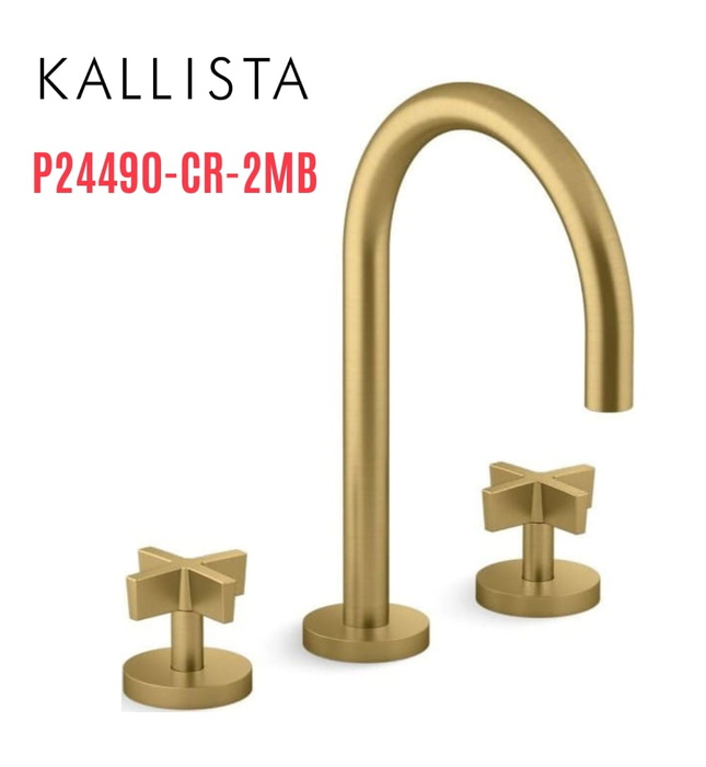 Vòi chậu rửa mặt 3 chân cổ ngỗng màu đồng Kallista P24490-CR-2MB