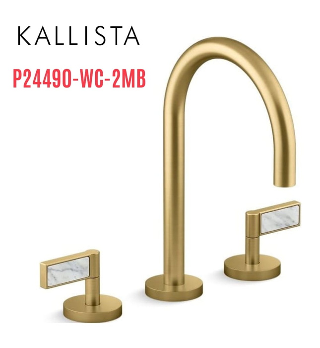 Vòi chậu rửa mặt 3 chân cổ ngỗng màu đồng Kallista P24490-WC-2MB