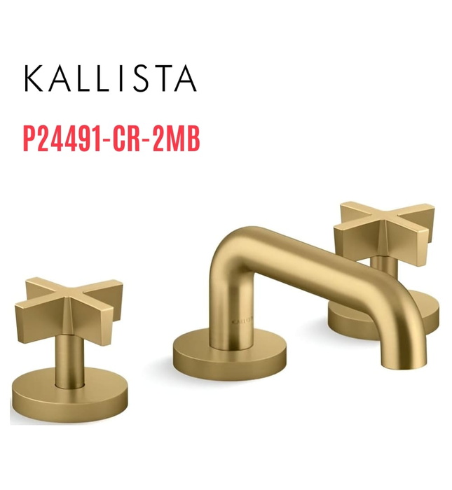 Vòi chậu rửa mặt 3 chân cổ thấp màu đồng Kallista P24491-CR-2MB