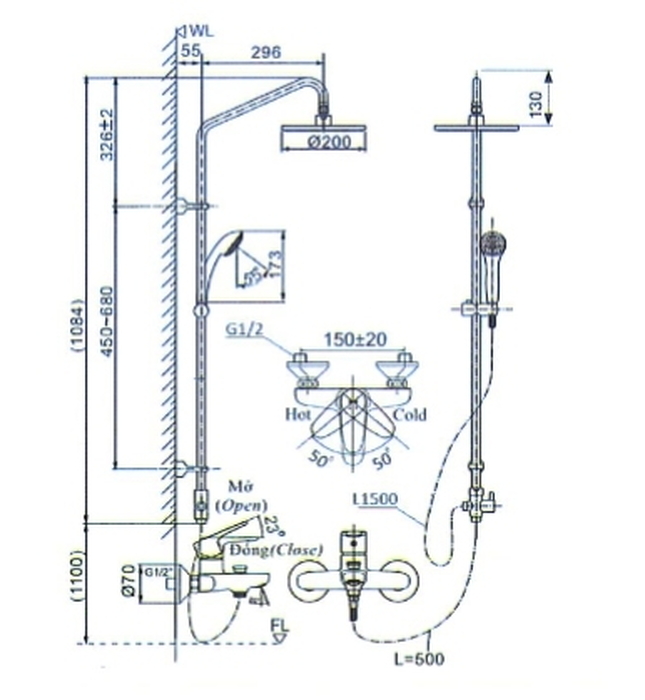 Vòi sen tắm đứng Inax BFV-1115S-3C
