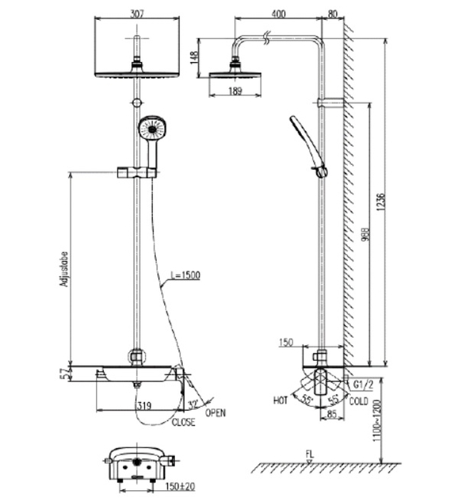 Vòi sen tắm đứng tăng áp Inax BFV-615S-8C