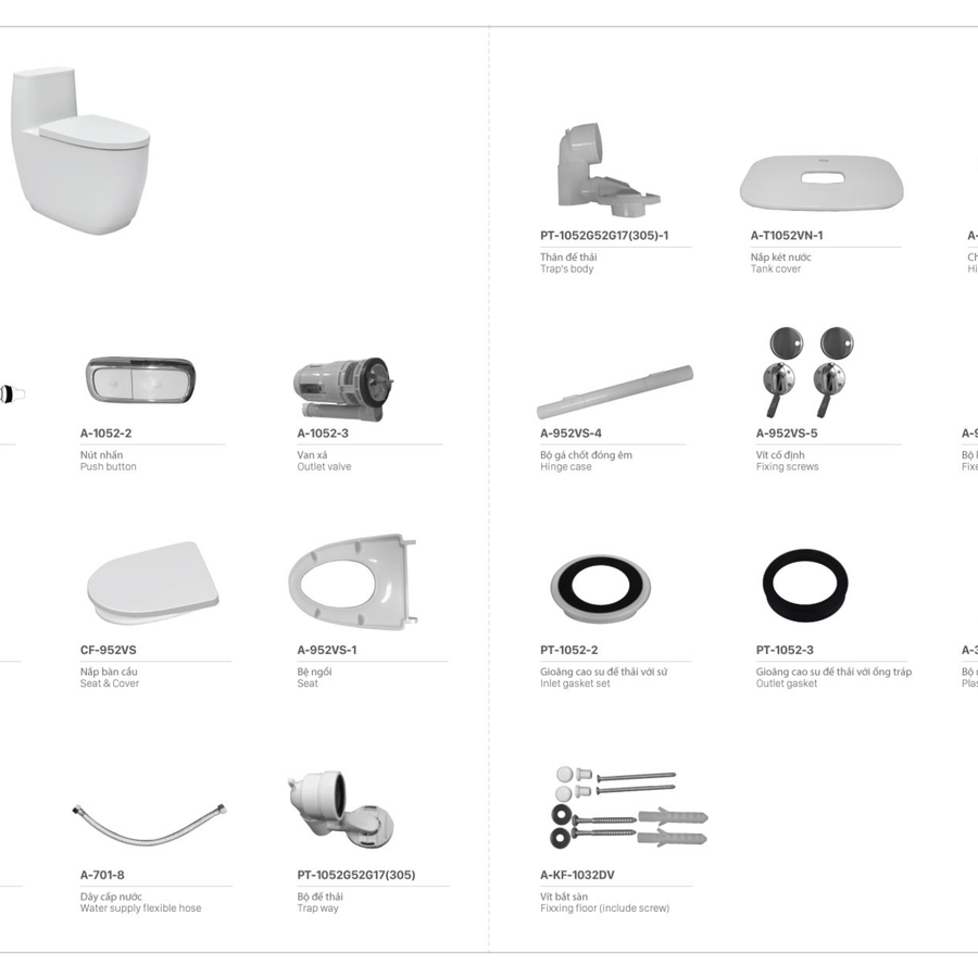 Bàn cầu 1 khối nắp êm xả nhấn Inax AC-1052VN