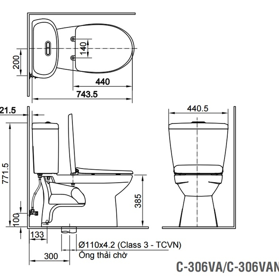 Bàn cầu 2 khối nắp êm xả nhấn Inax C-306VAN