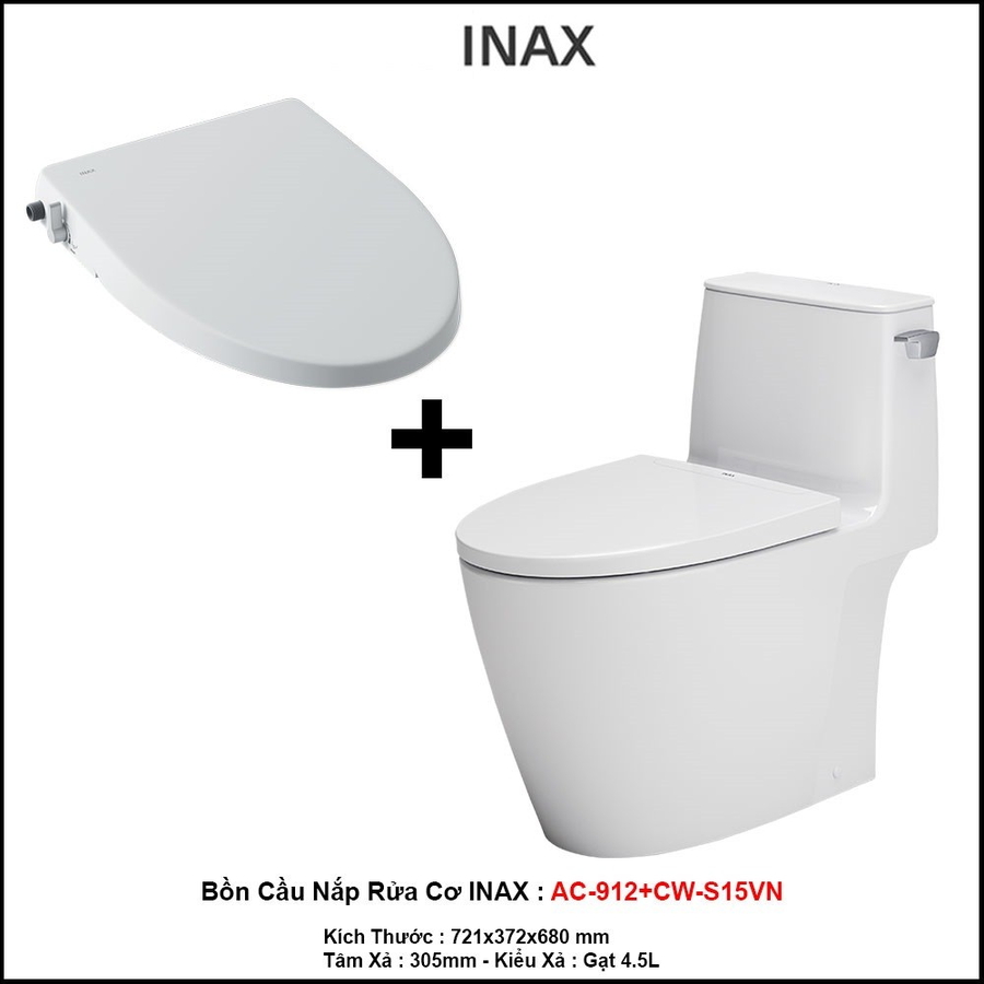 Bồn Cầu 1 Khối Nắp Rửa Cơ Inax AC-912+CW-S15VN