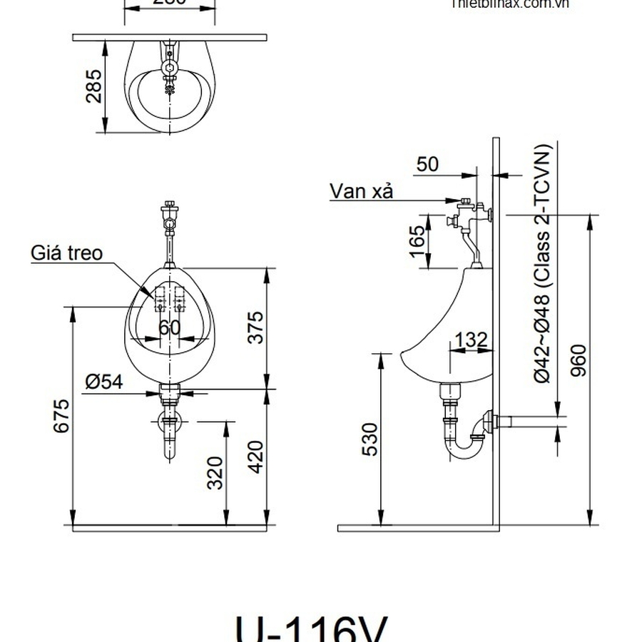 Bồn tiểu nam treo tường Inax U-116V