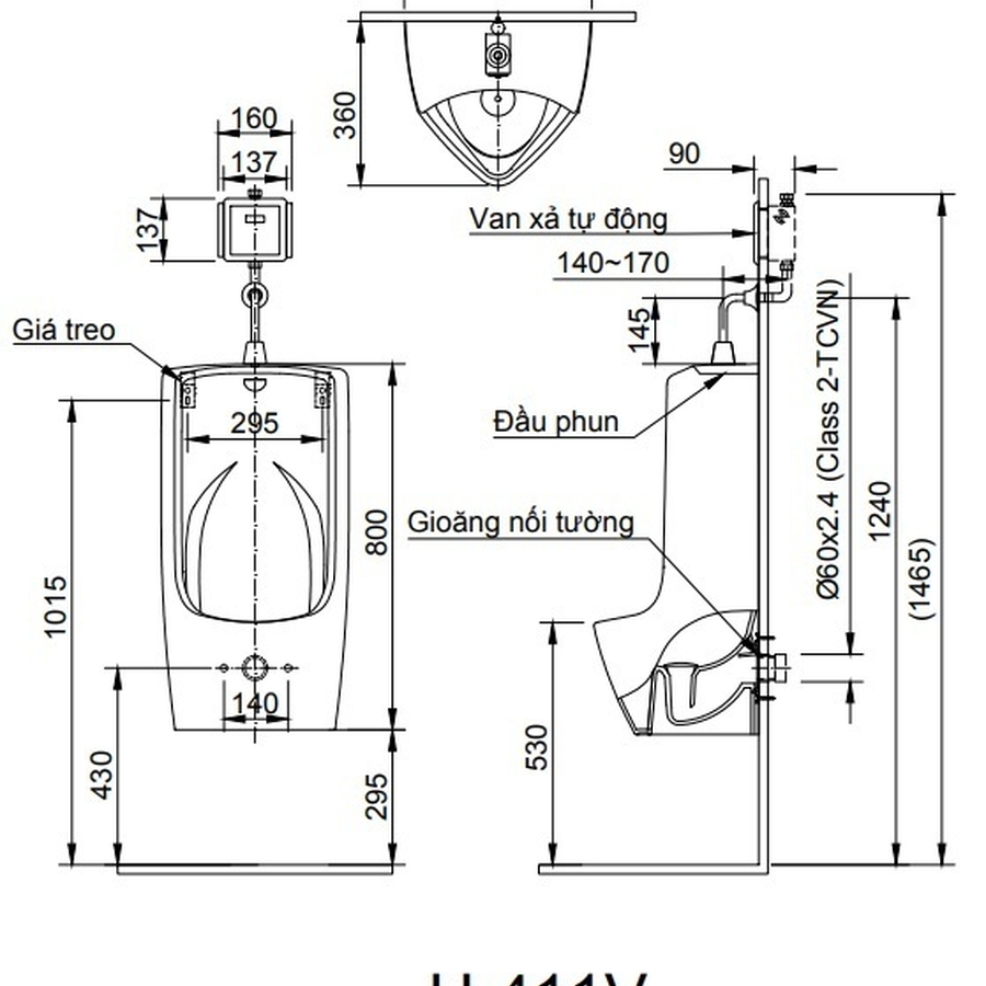 Bồn tiểu nam treo tường Inax U-411V
