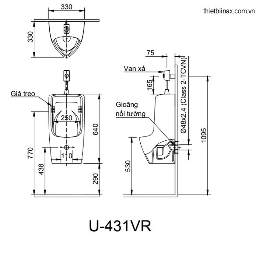Bồn tiểu nam treo tường Inax U-431VR