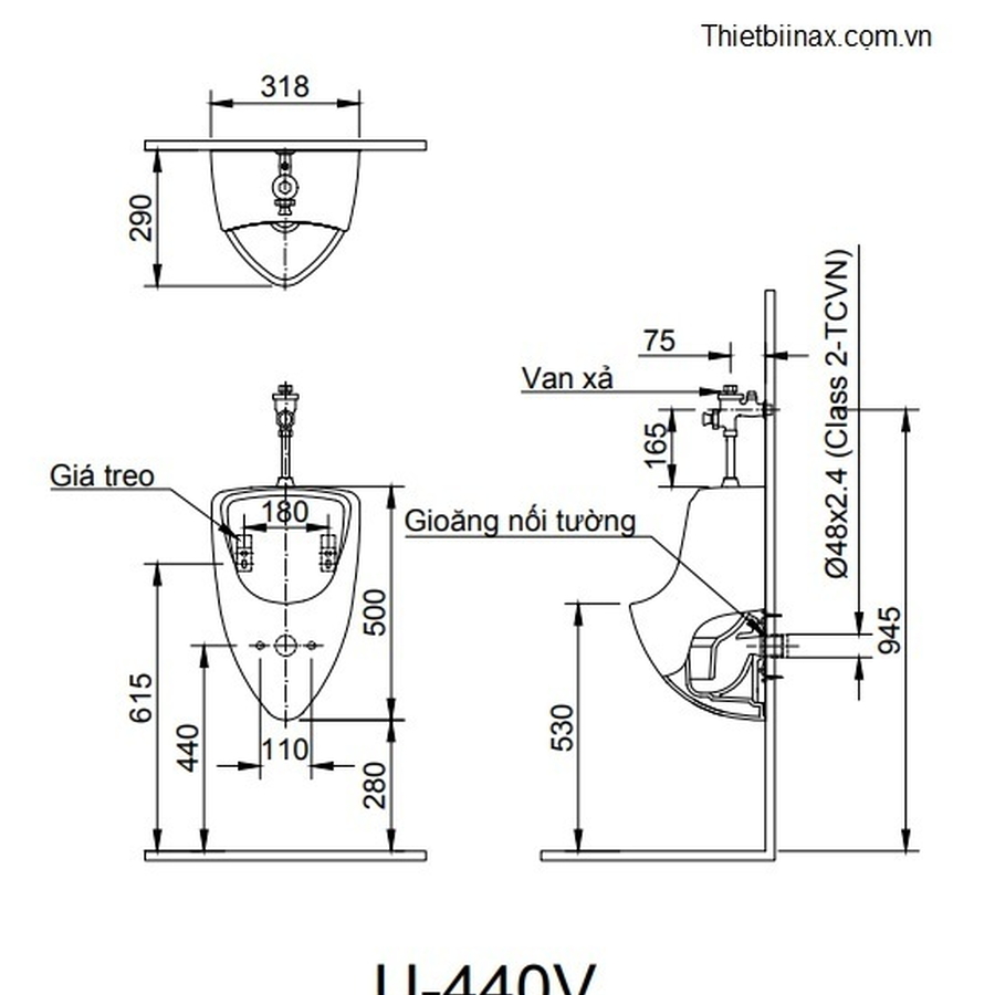 Bồn tiểu nam treo tường Inax U-440V