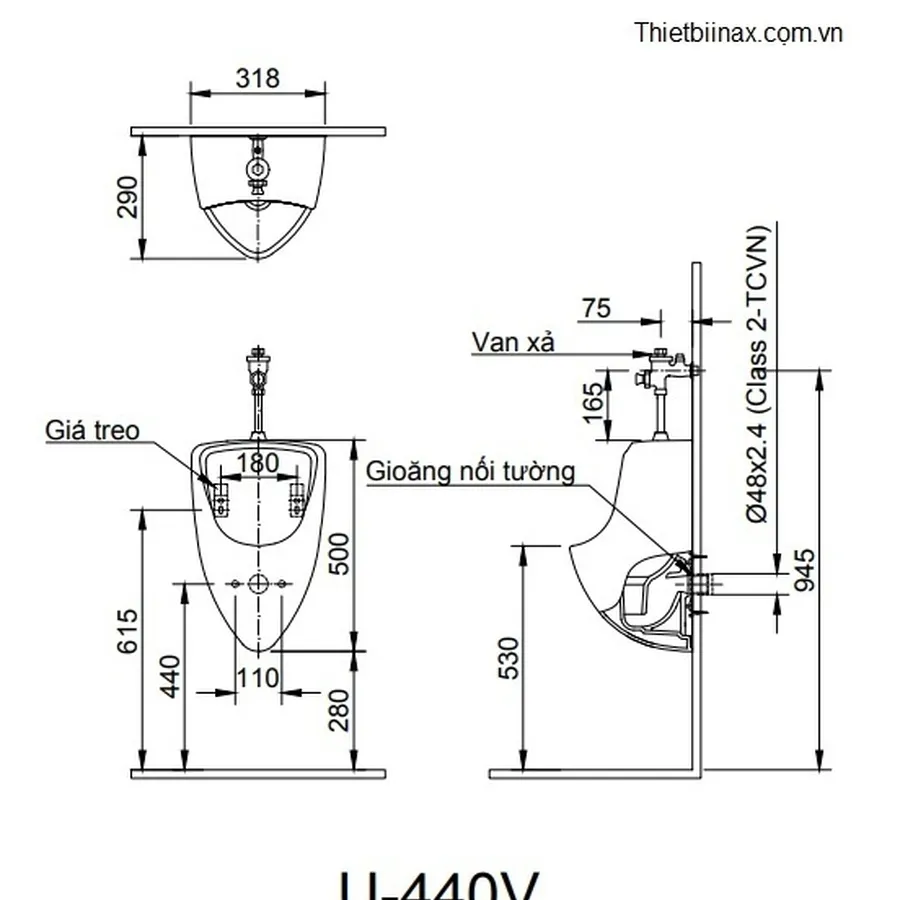 Bồn tiểu nam treo tường Inax U-440V/BW1