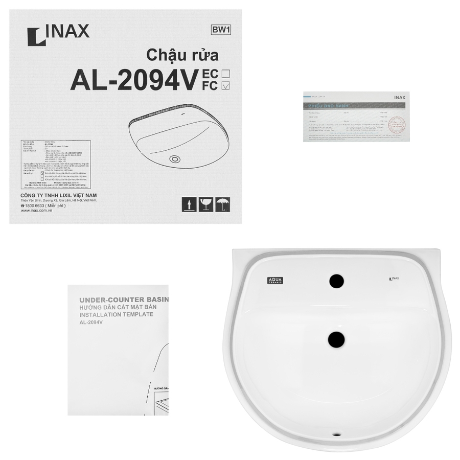 Chậu rửa mặt âm bàn đá 1 lỗ Inax AL-2094VFC