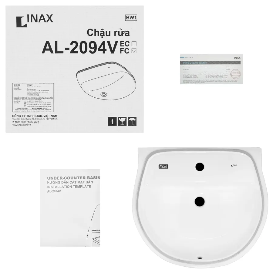 Chậu rửa mặt âm bàn đá 1 lỗ Inax AL-2094VFC/BW1