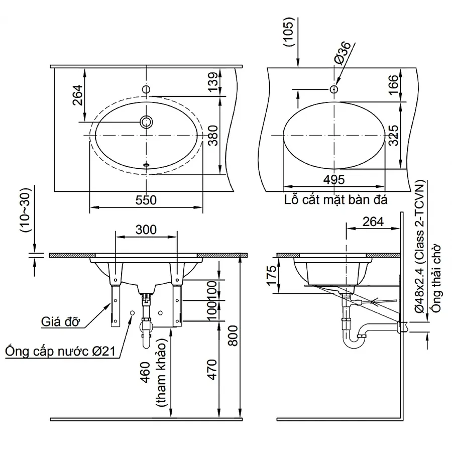 Chậu rửa mặt âm bàn đá Inax L-2216V/BW1