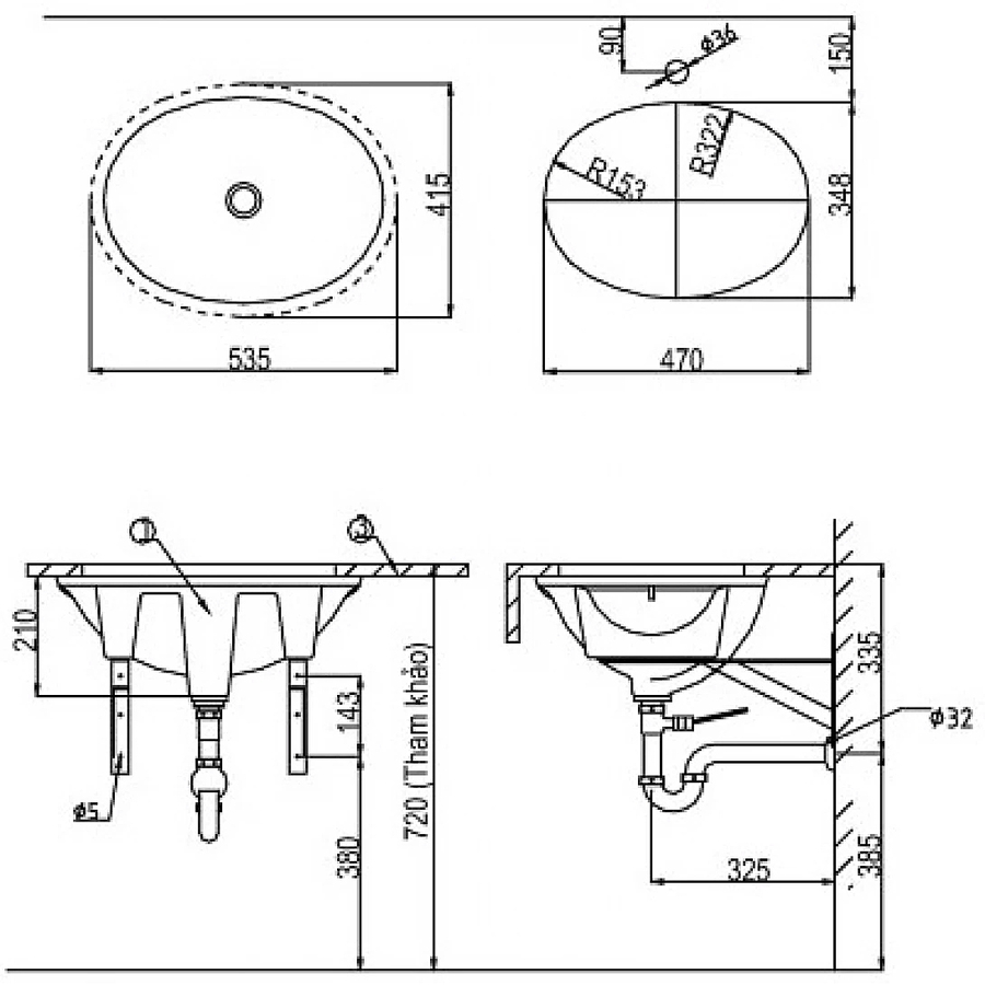 Chậu rửa mặt âm bàn đá ovan vừa Inax AL-2293V