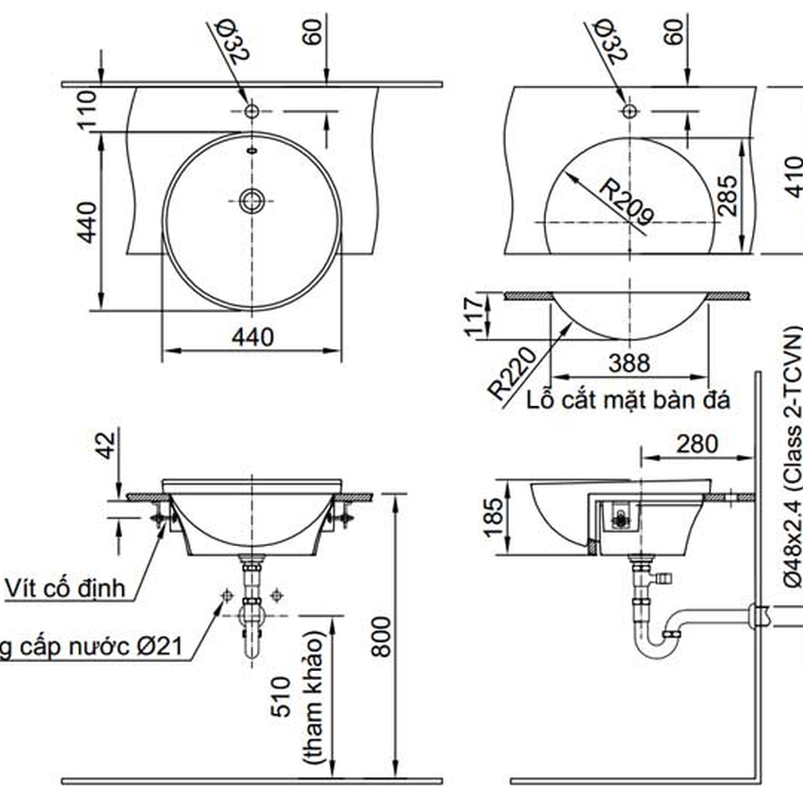 Chậu rửa mặt bán âm tròn Inax AL-333V