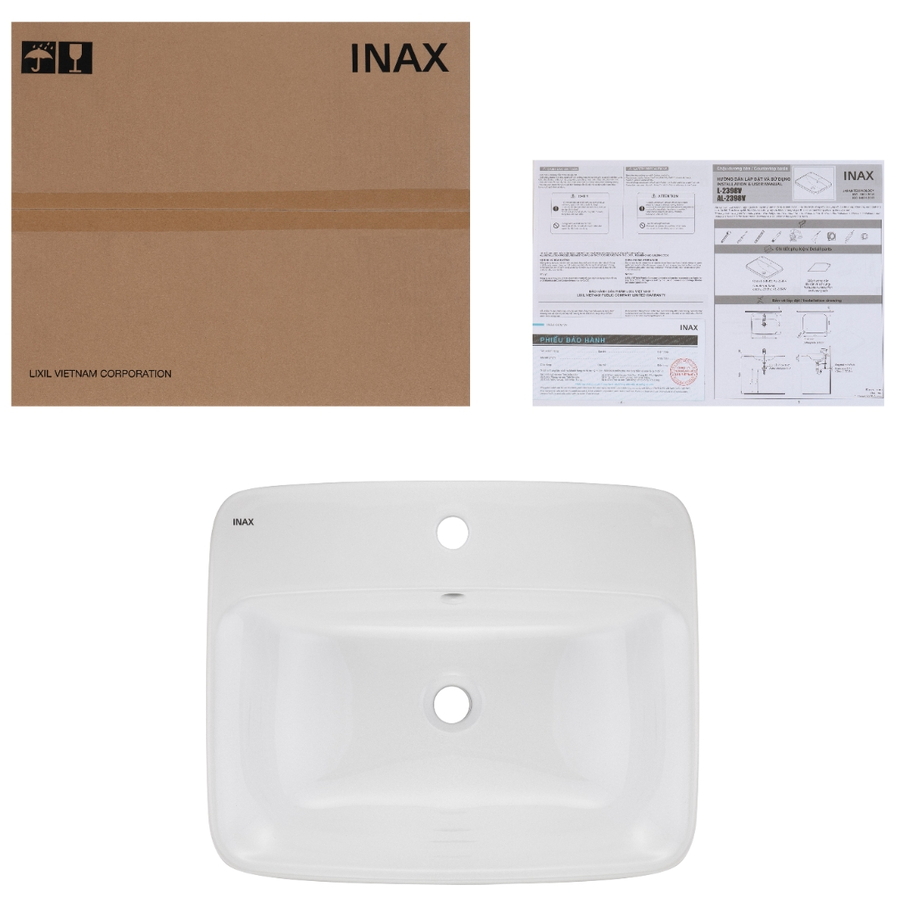 Chậu rửa mặt bàn đá dương vành Inax L-2398V
