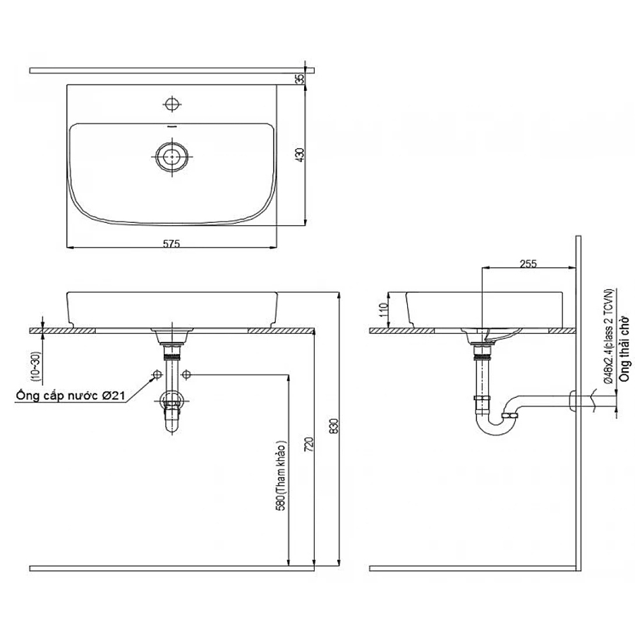 Chậu rửa mặt đặt bàn đá 1 lỗ Inax AL-632V(FC)