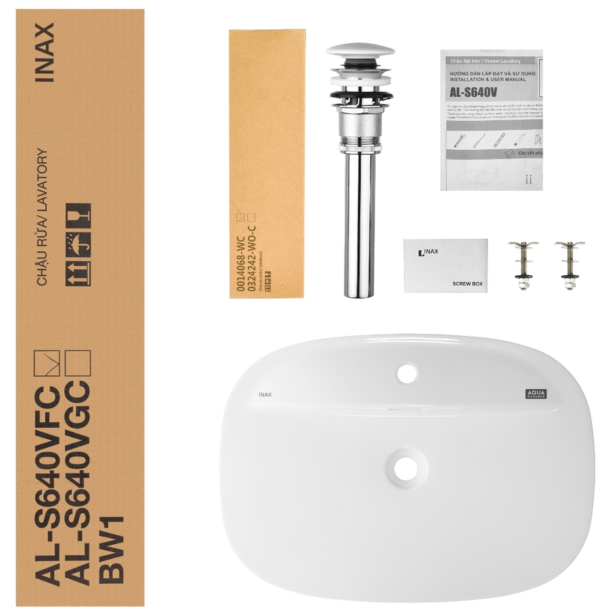 Chậu rửa mặt đặt bàn đá 3 lỗ Inax AL-S640V(GC)